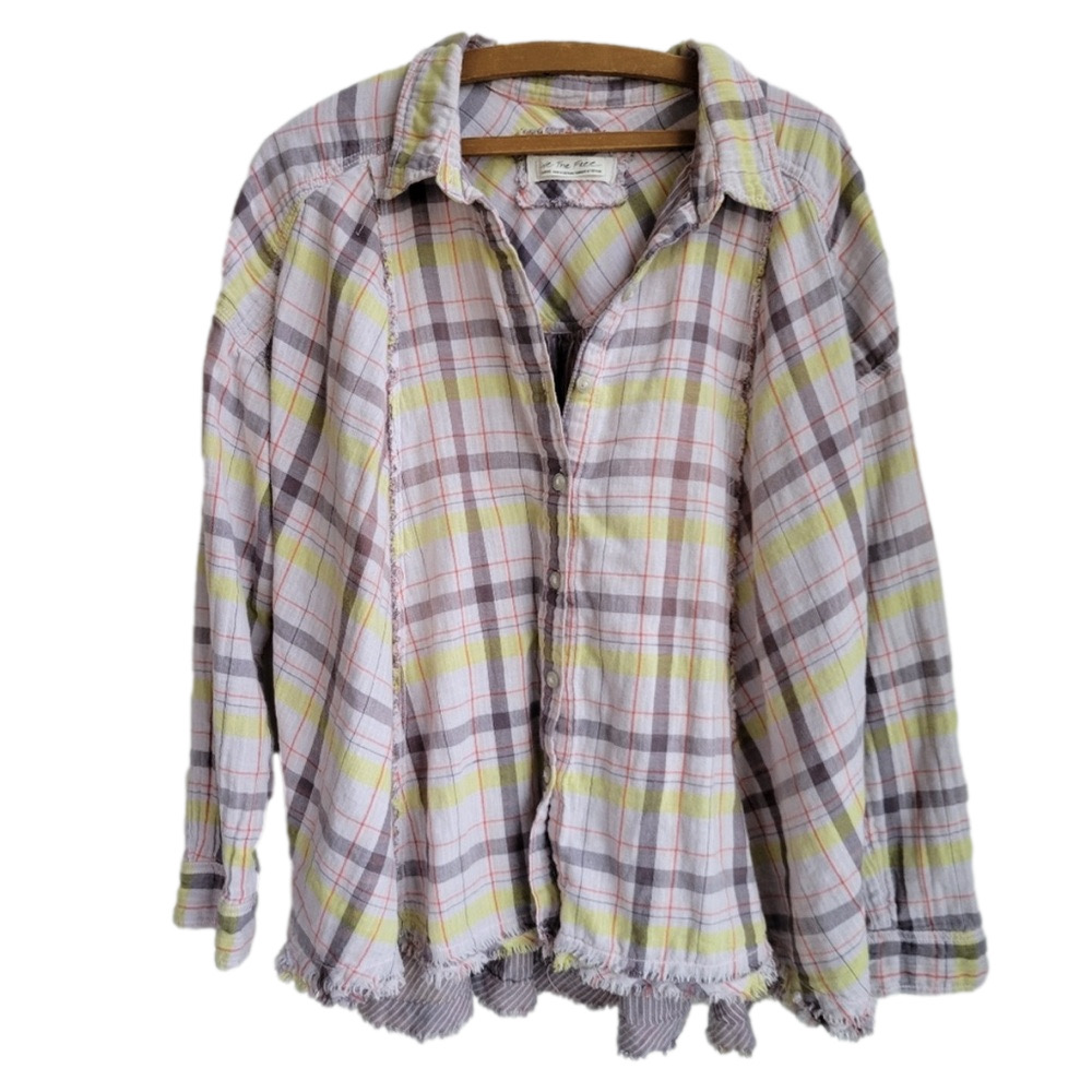 We The Free Cotton Button-up Blouse Size L with Raw Hem - Picture 3 of 6
